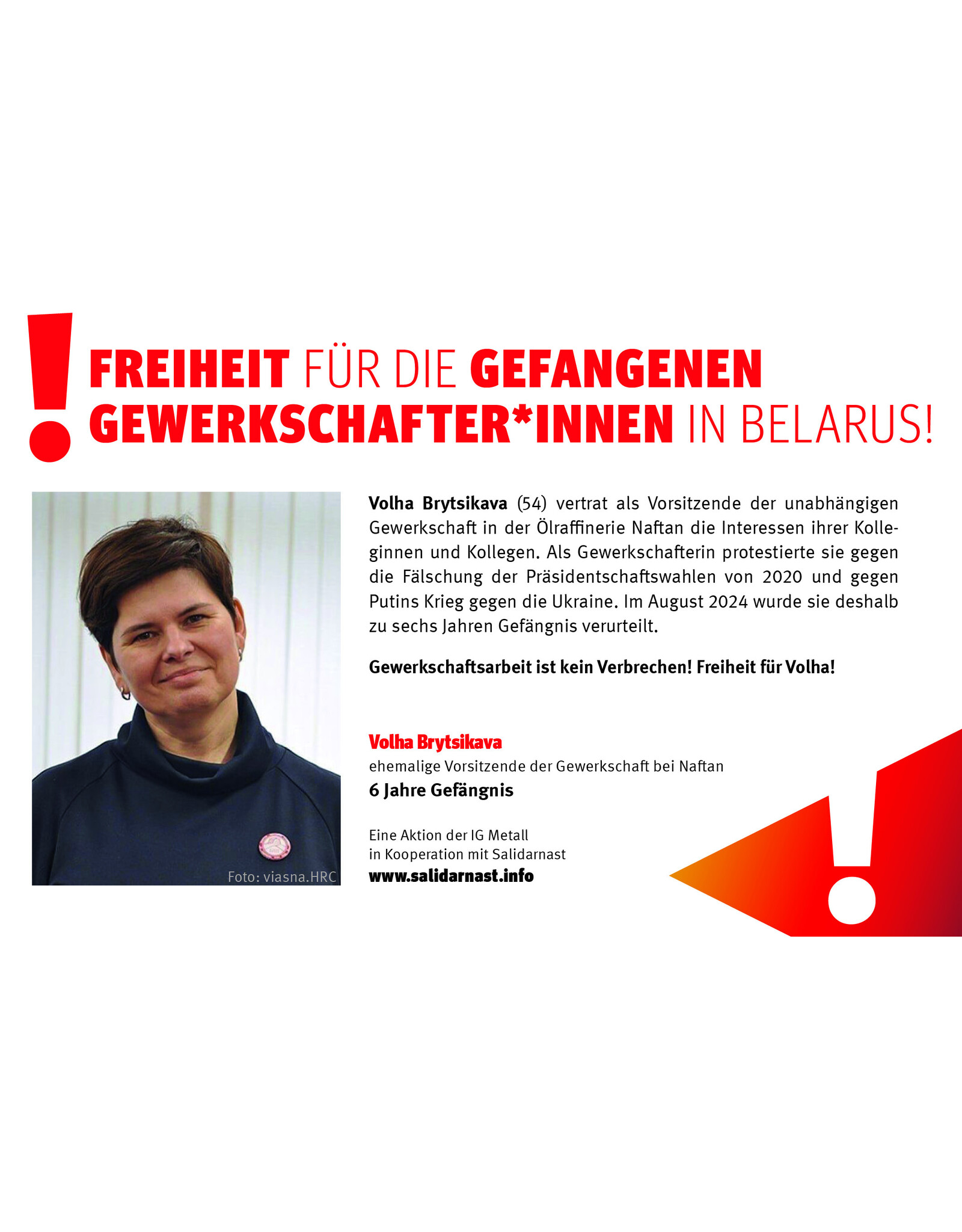 Postkarte Freiheit für Volha Brytsikava