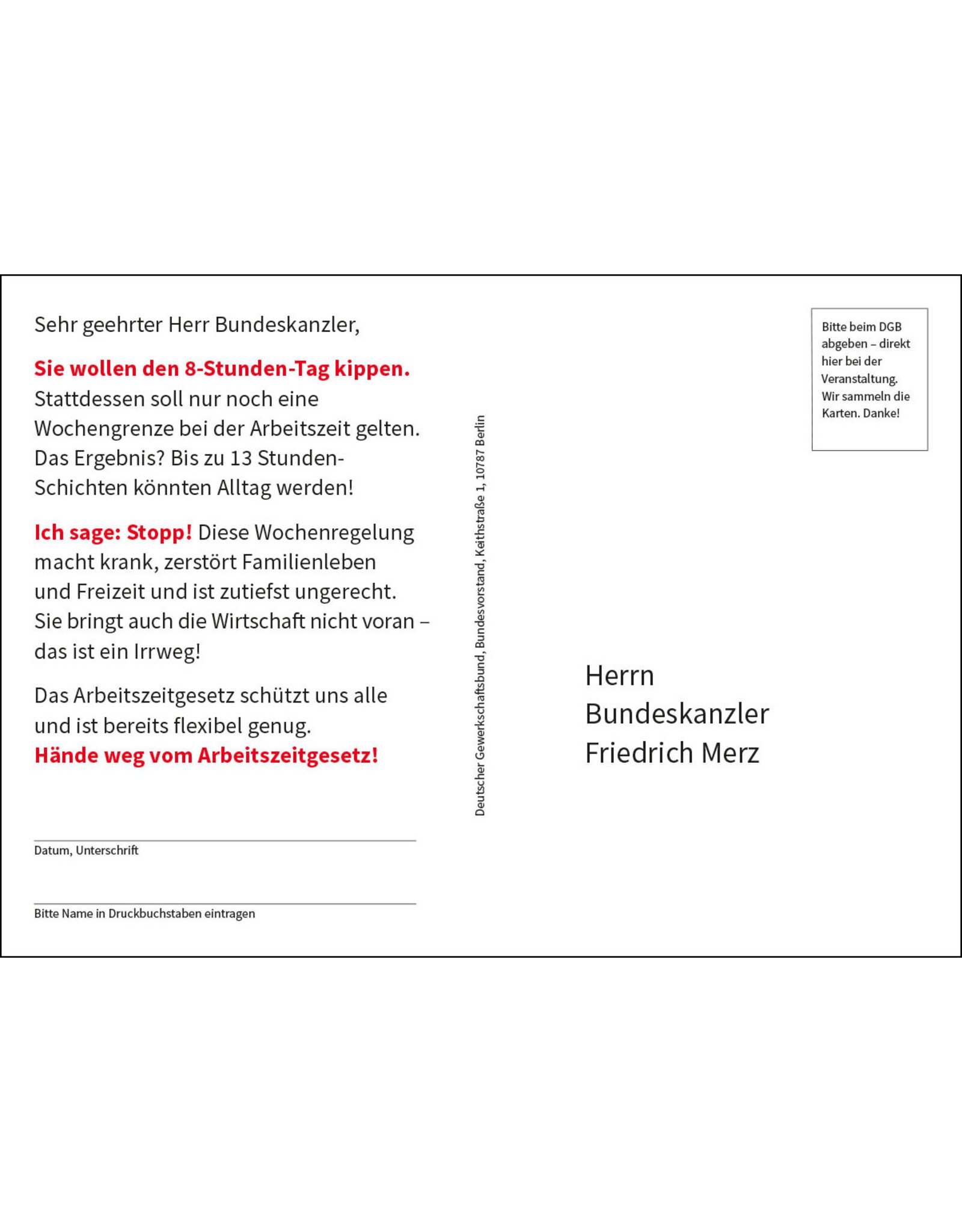 Postkarte „Mit Macht für die 8“