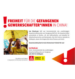 Postkarte Freiheit für Lee Cheuk-yan