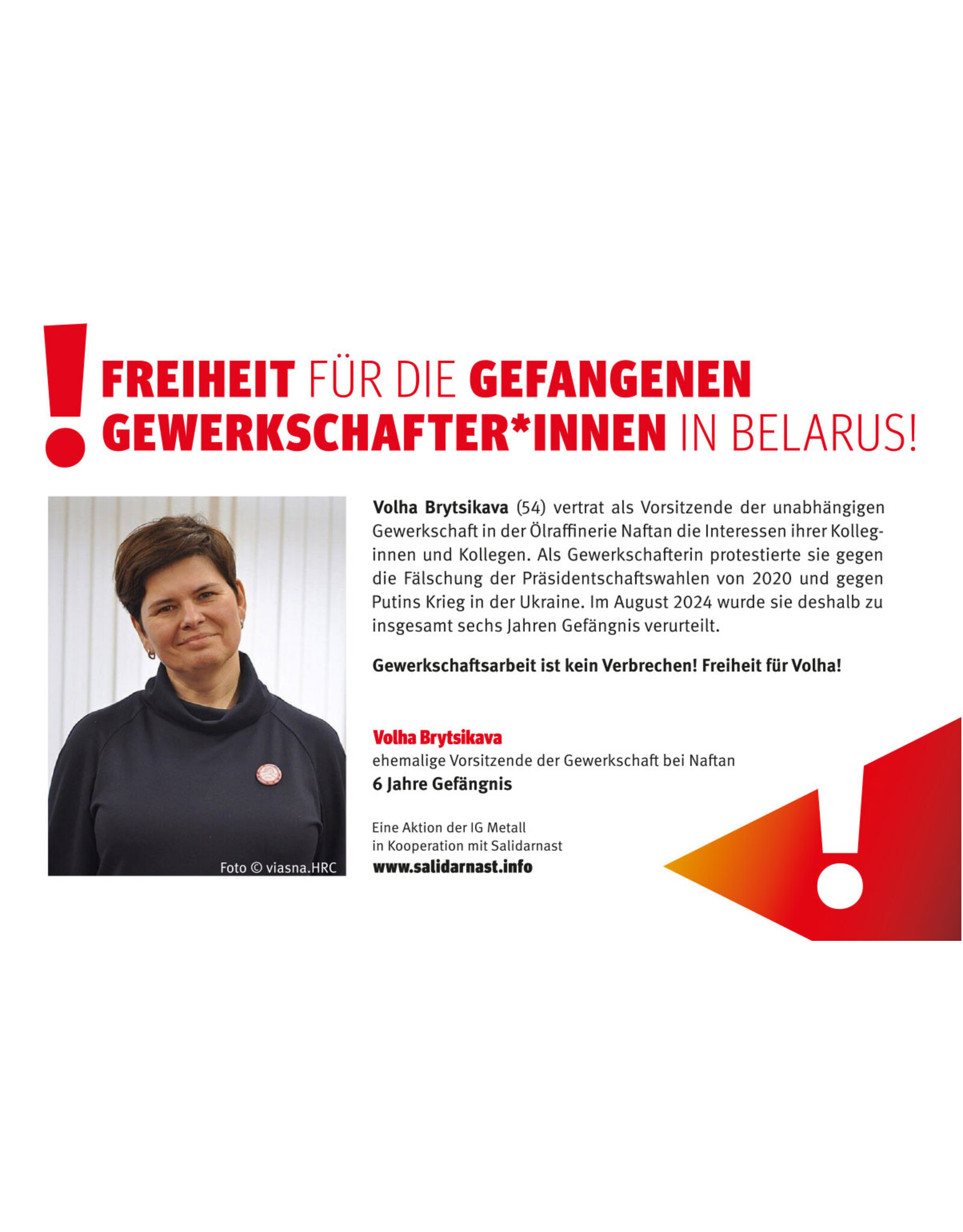 Postkarte Freiheit für Volha Brytsikava