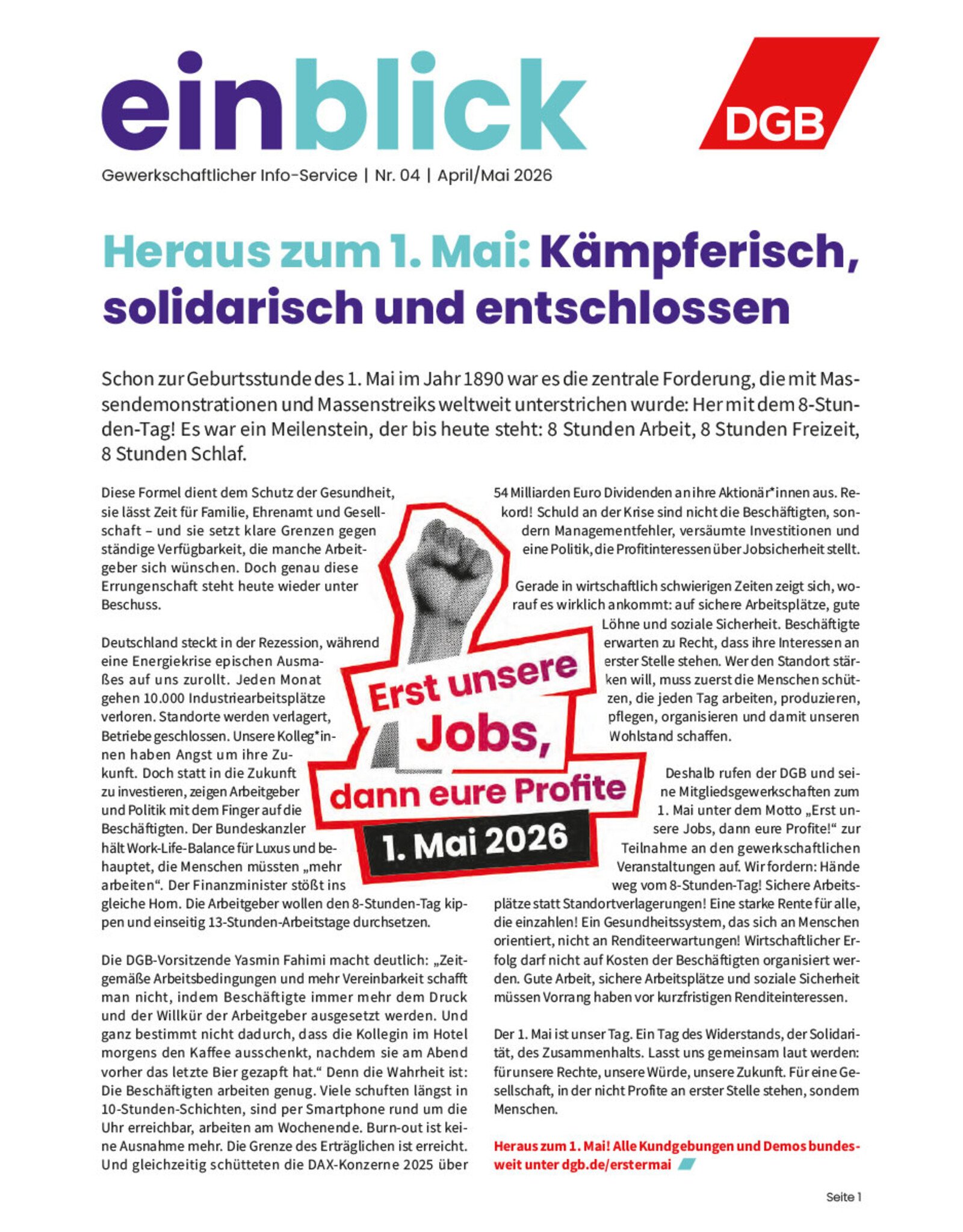Zeitung einblick April/Mai 04/2026
