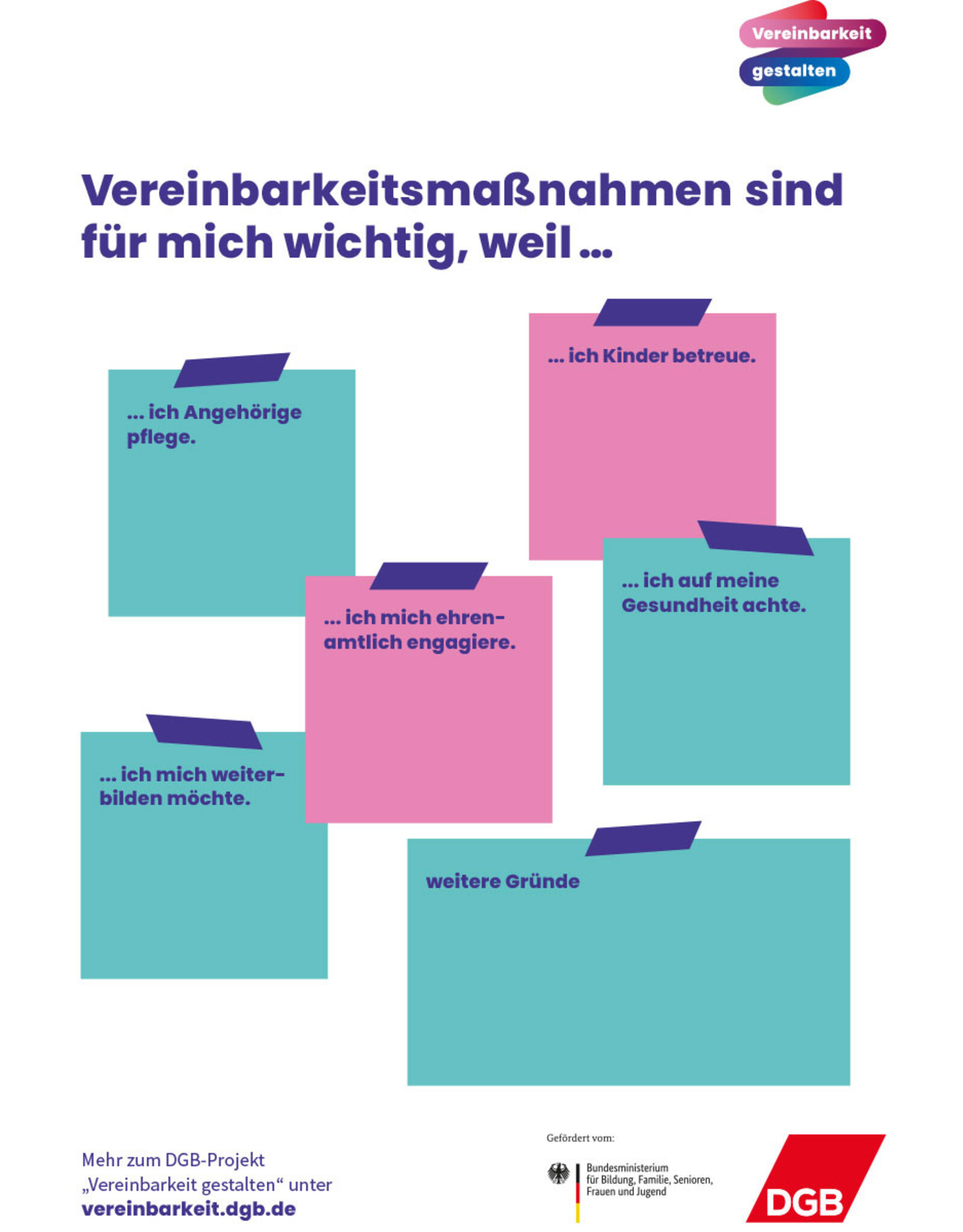 Plakat Vereinbarkeits-Check: Gründe für Vereinbarkeitsbedarfe in Betrieb und Dienststelle