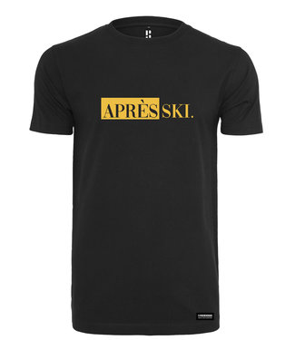 Schwarzer APRES SKI. T-Shirt mit gelbem Aufdruck