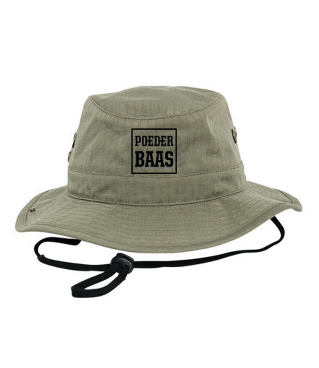 Green bucket hat with black Poederbaas 