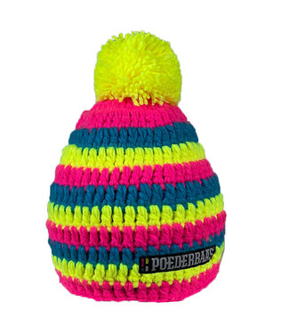 Short beanie with Pompon - yellow / blue / pink