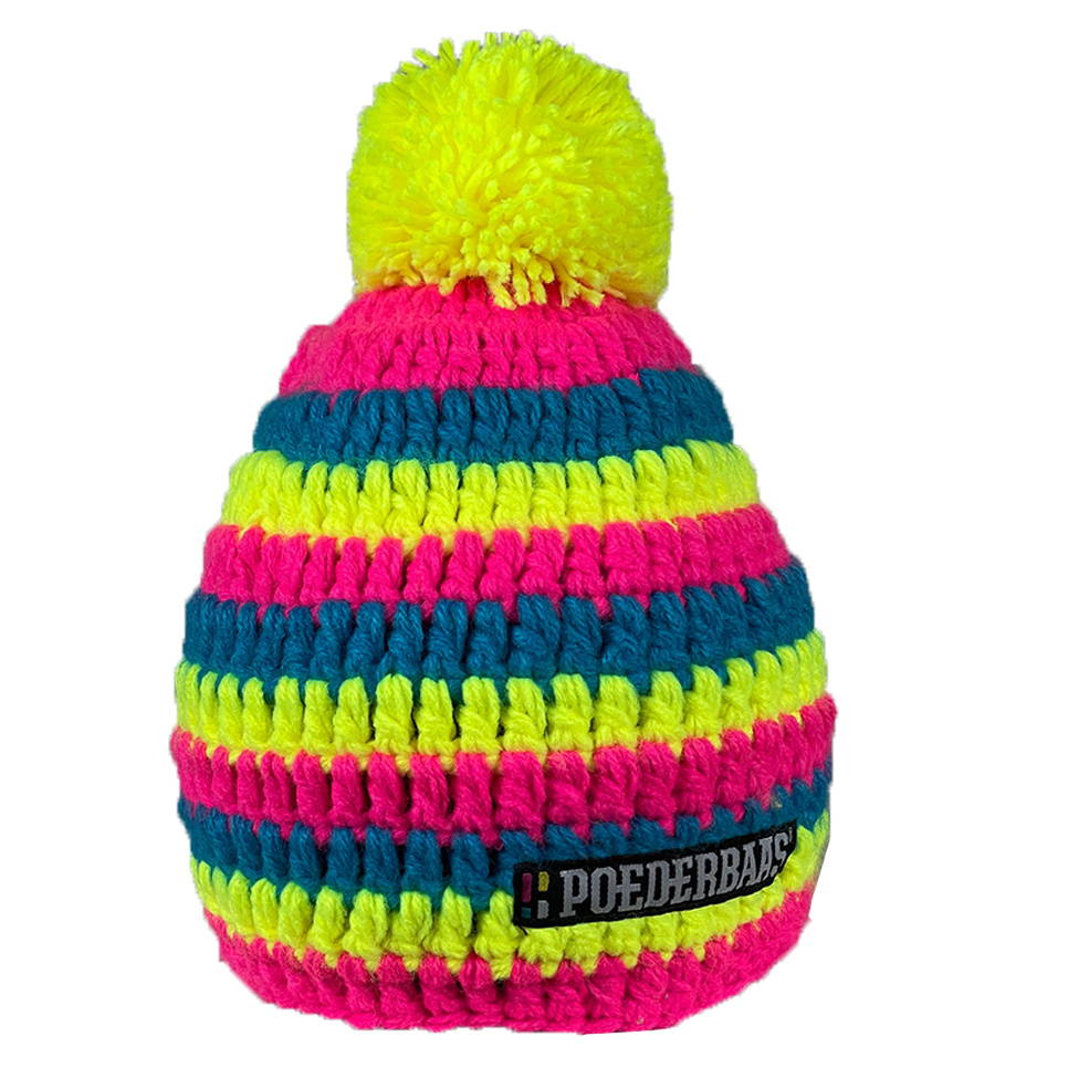 Poederbaas Muts warme wintermuts Korte muts met pompon - geel/blauw/roze -   -