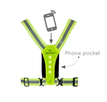BEE SAFE Led Hardloopvest USB-C Lime met telefoonvak | Reflectievest
