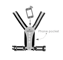 BEE SAFE Led Hardloopvest USB-C Silver met telefoonvak | Reflectievest