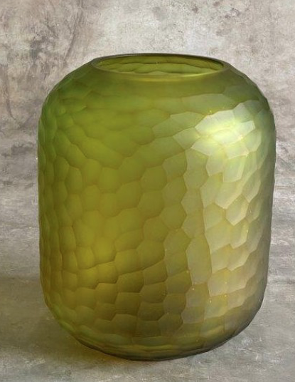 Carved glass vase 20x24cm l green-1