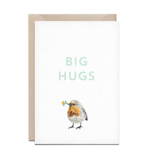 Kathings Wenskaart robin roodborstje big hugs