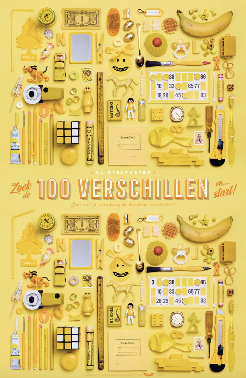 Stratier XL-spelposter 65x100cm 100 verschillen geel