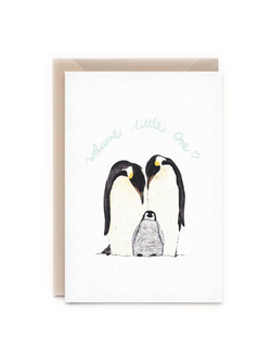 Kathings Wenskaart penguin family welcome little one