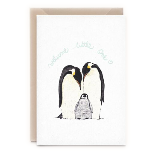 Kathings Wenskaart penguin family welcome little one