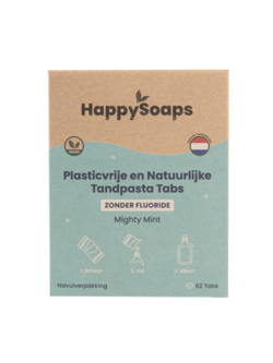 Happy  Soaps Navulverpakking tandpasta tabs – zonder fluoride – mighty mint