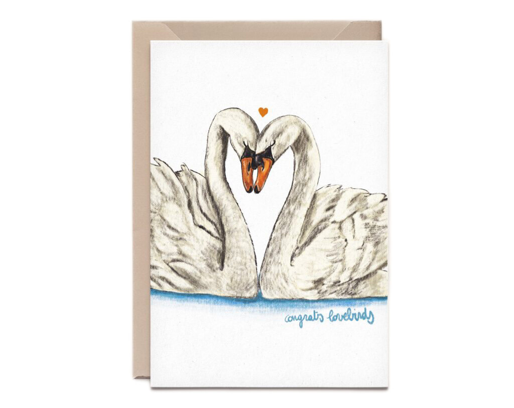 Kathings Wenskaart lovebirds congrats zwanen