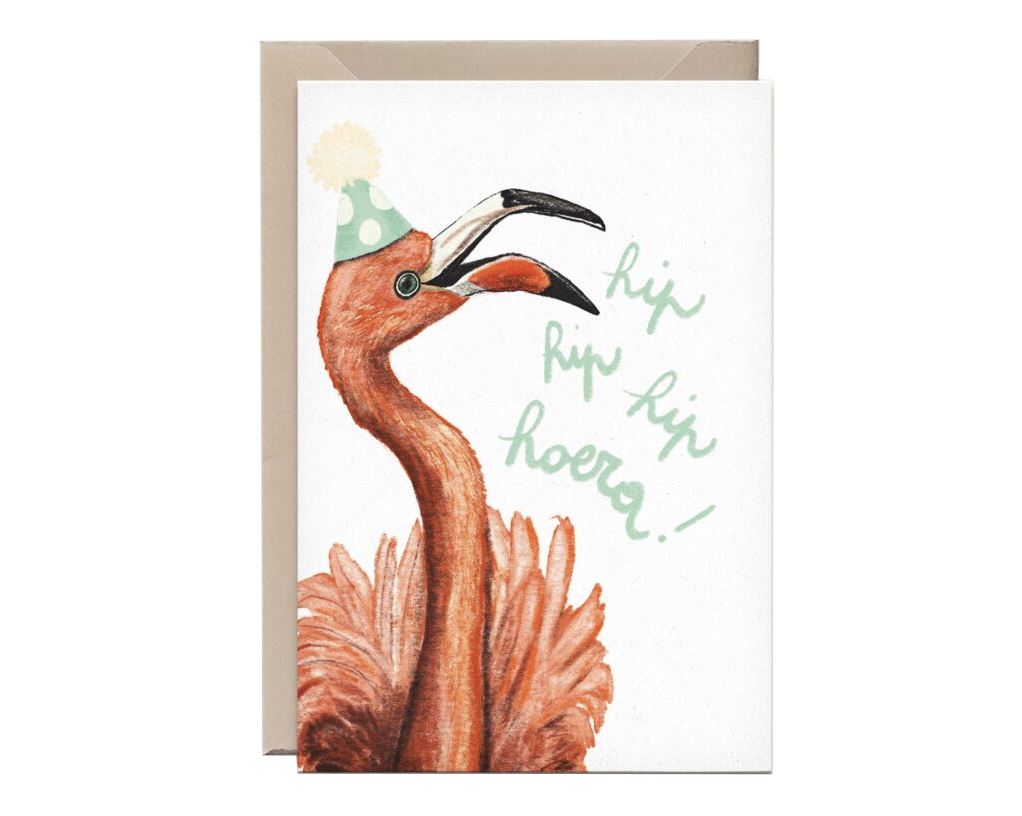 Kathings Wenskaart flamingo hip hip