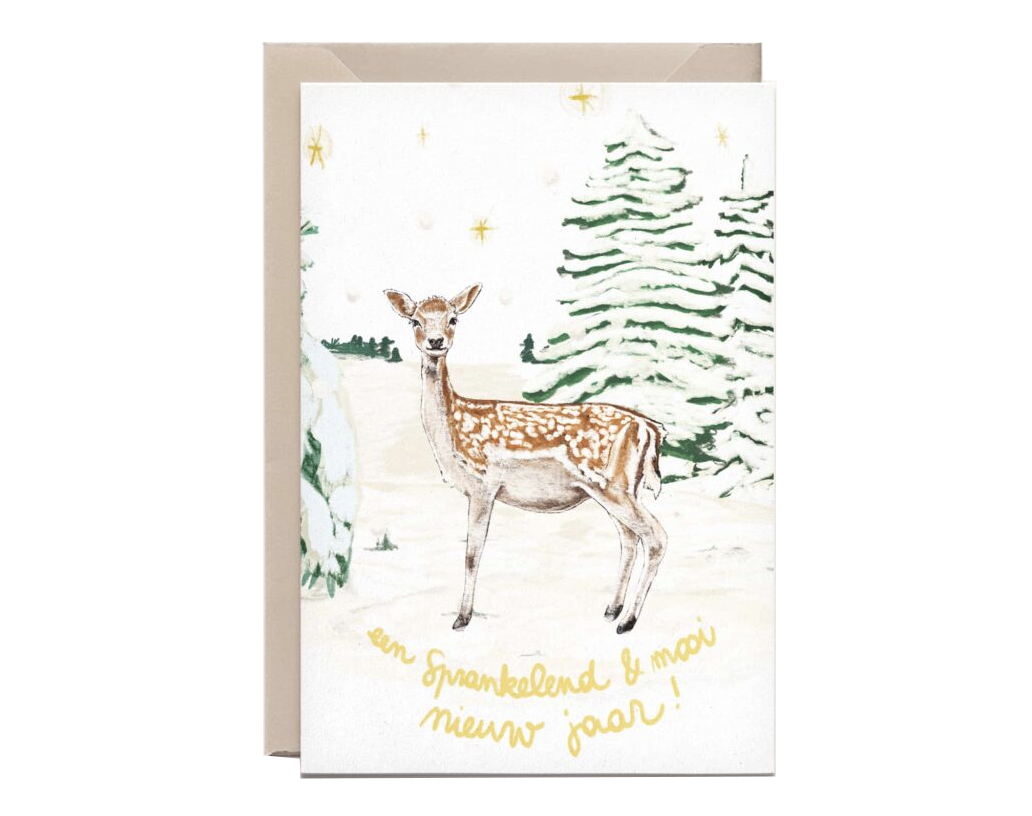 Kathings Wenskaart damhert sprankelend en mooi nieuwjaar