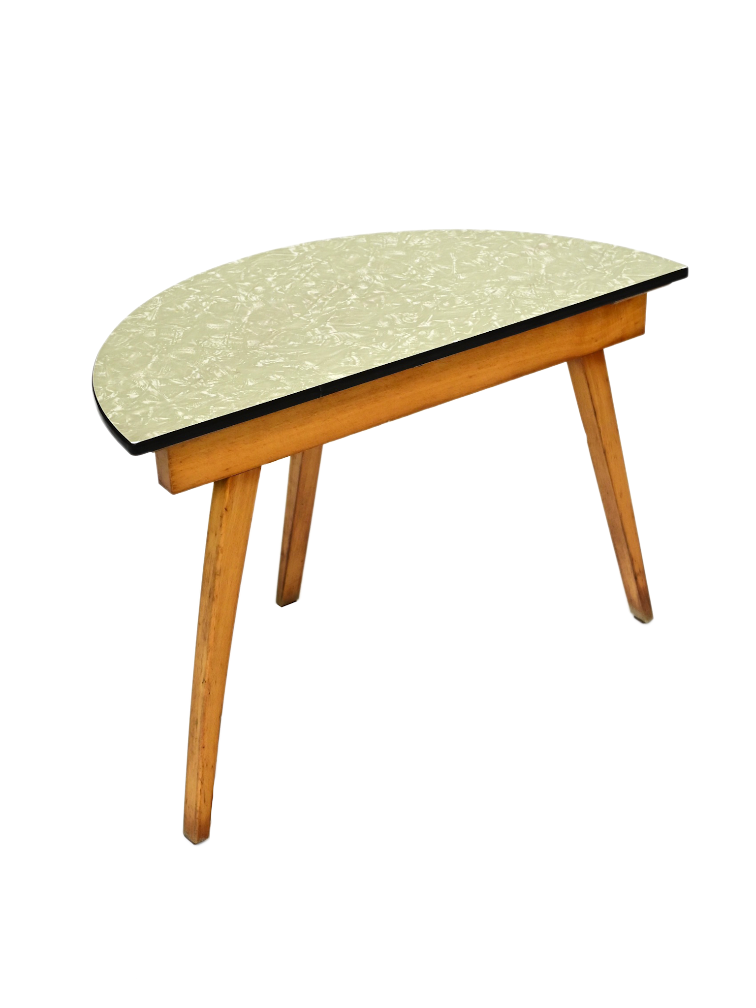 GERESERVEERD Vintage tafel halfrond formica met floraal patroon