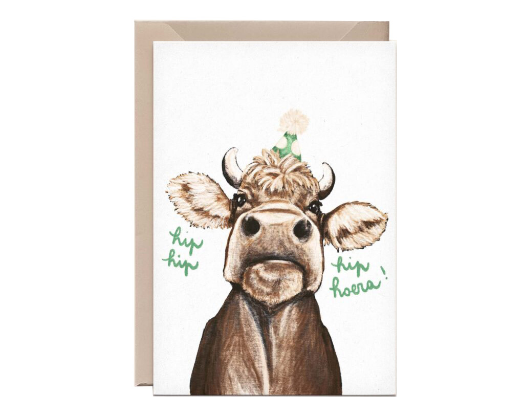 Kathings Wenskaart koe hip hip hoera