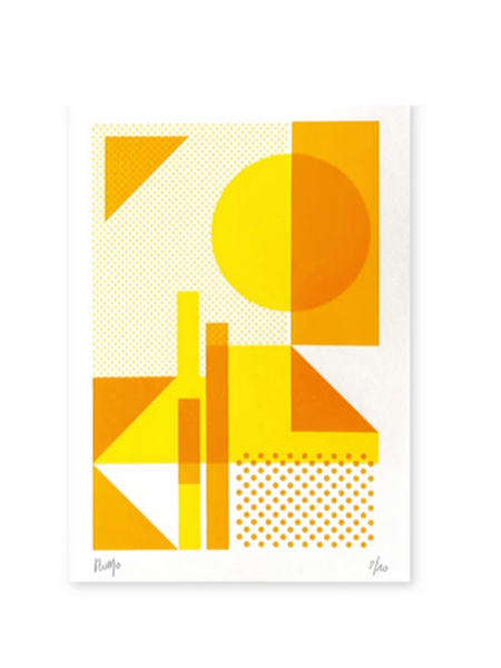 Plumo Zeefdruk abstract geel (inclusief kader)