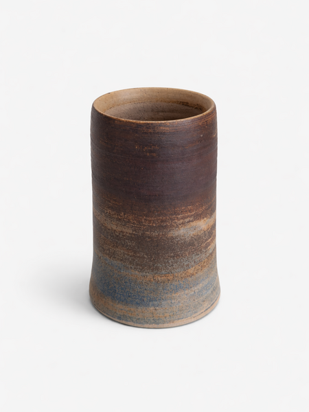 Vintage vaasje Mobach bruin zwart blauw 18cm