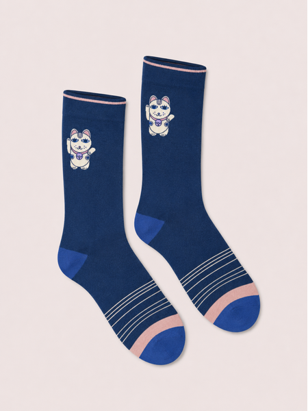 Aimo Sustainable socks lucky cat navy