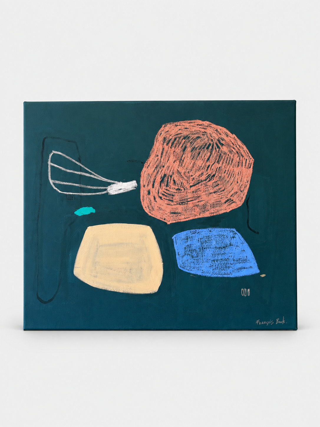 Francoise Beck Schilderij petroleumblauw 50x60 cm