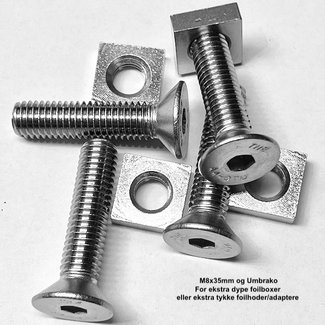 AFS T-NUT skinnemutter og skrue  M8 m/35mm Umbrako 4stk  AFS Stainless/messing/sinkbehandlet