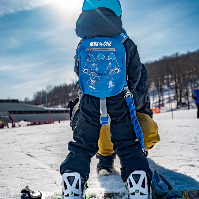 MDXONE Snowboard Harness for Kids – With Retractable Leash & Backpack - Blue