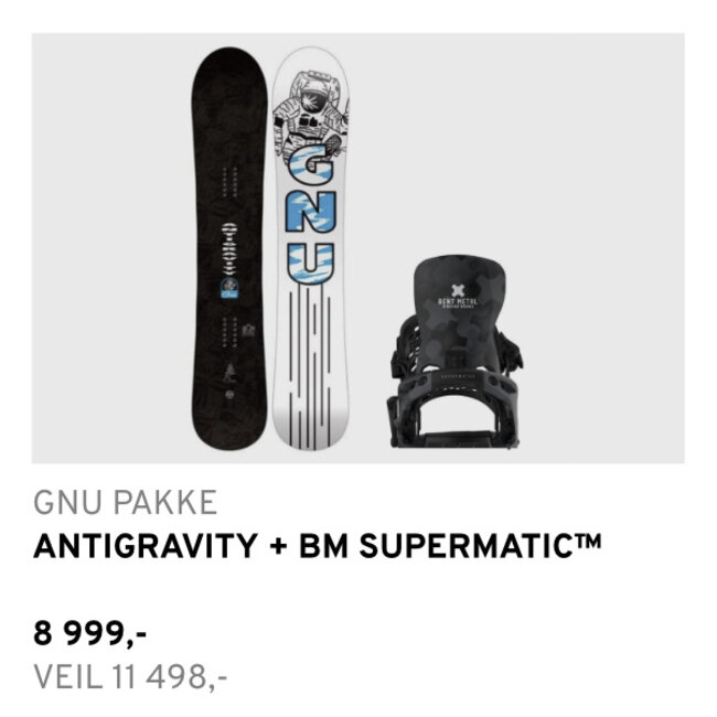 Snowboardpakke | Gnu Antigravity + Bent Metal Supermatic Lightning Binding