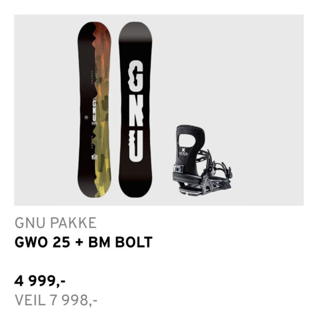 Snowboardpakke | Gnu GWO + Bent Metal Bolt Binding