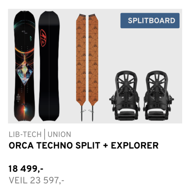 Splitboard Pakke | Lib-Tech Orca Techno Split + Union Explorer Binding