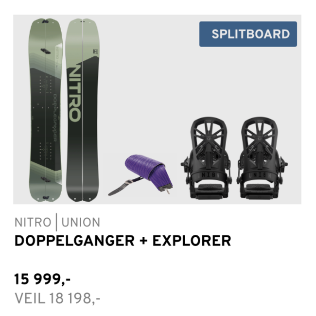 Splitboard Pakke | Nitro Doppelganger + Union Explorer + Vertical Skins