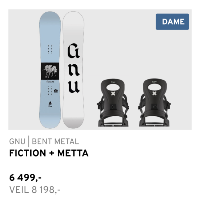 Snowboardpakke – Gnu Fiction & Bent Metal Metta