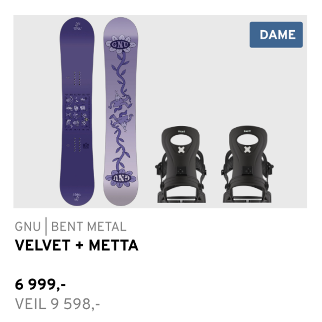 Snowboardpakke – Gnu Velvet & Bent Metal Metta