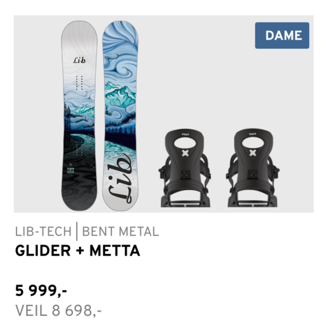 Snowboardpakke – Lib-Tech Glider & Bent Metal Metta