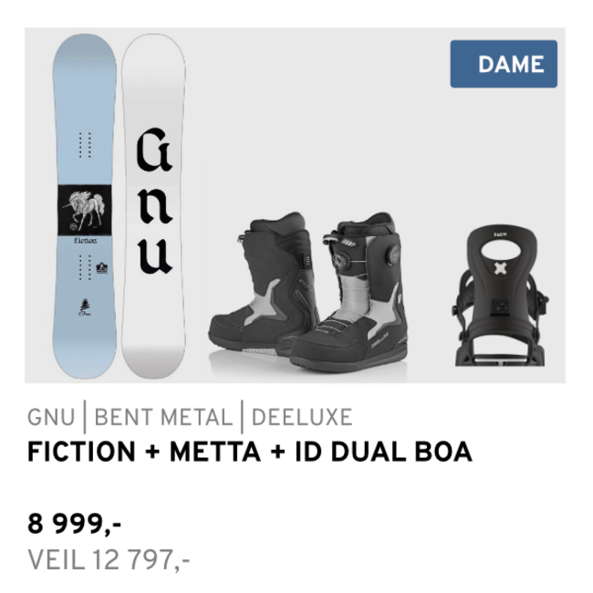 Snowboardpakke | Gnu Fiction + Bent Metal Metta + ID Dual Boa
