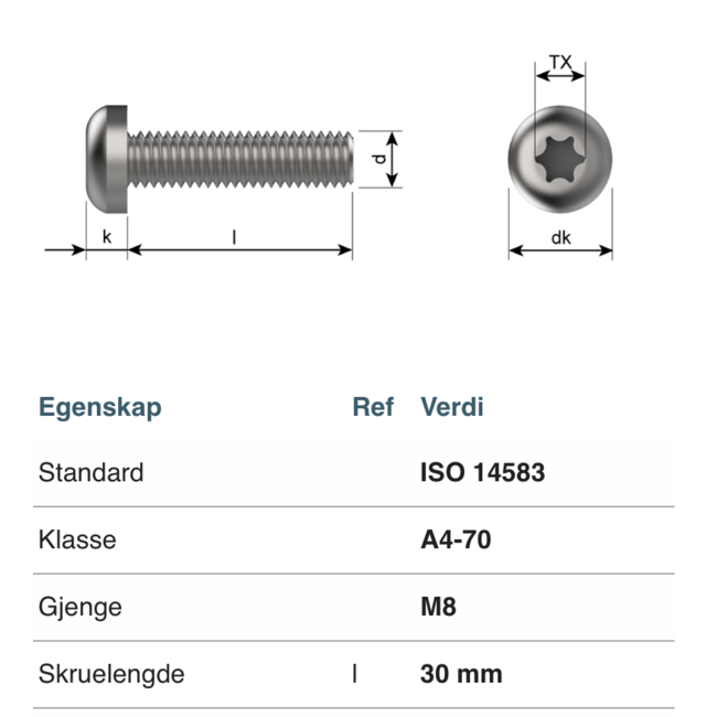 Bumax - Bolt - A4 M8x40 Bumax88 - Torx 45- FLATT HODE