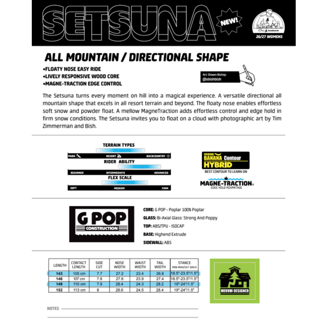 Setsuna Snowboard Dame All Mountain 2027 - Directional | Flex 5