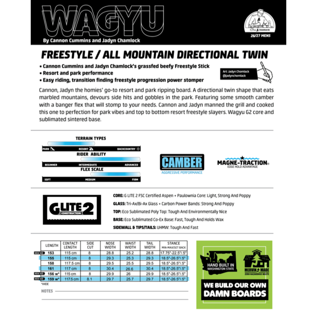 Wagyu Snowboard Freestyle All Mountain 2027 - Directional Twin | Flex 7