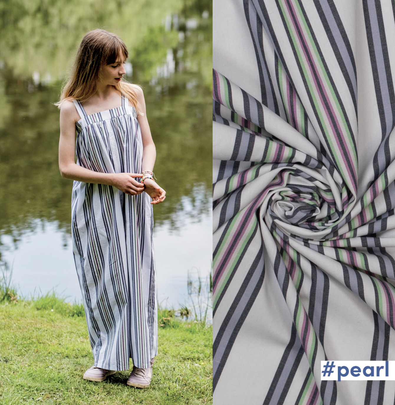 Katoen (FM310312) - Pearl - Purple Green Lines-1