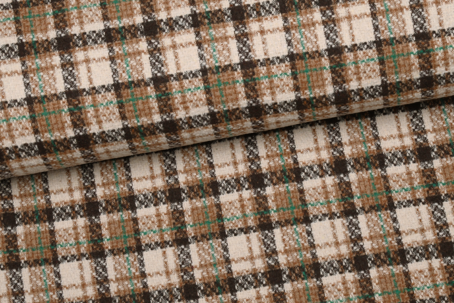 Geweven mantelstof - Ruit met bruin en groen-1
