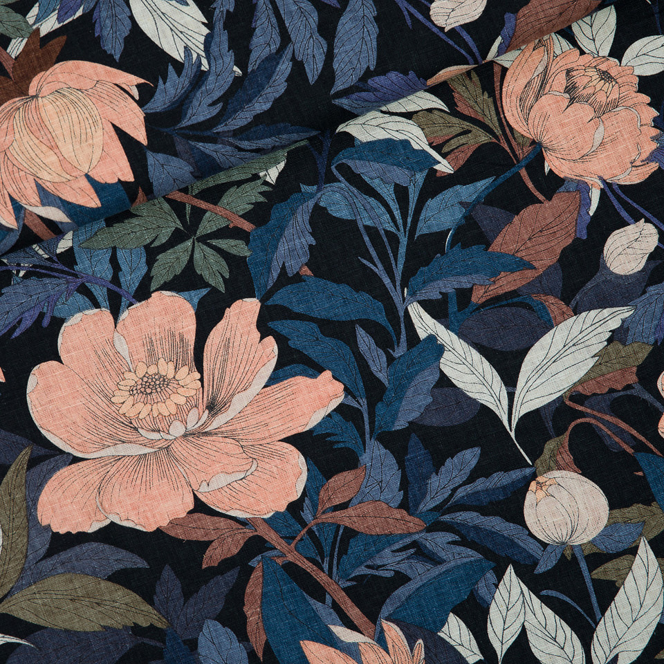 Linnen/Viscose Blend - Pasture Rose - Zwart-1