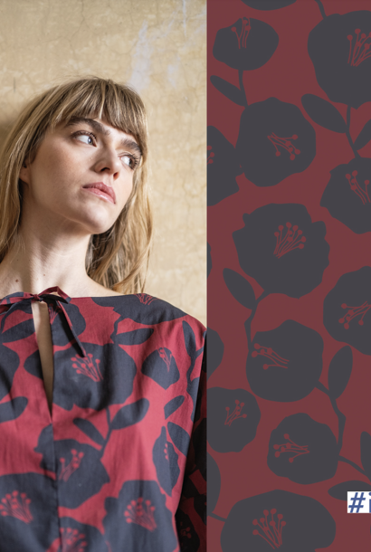 Katoen - FM310368 - Flowers on Dark Red (India)