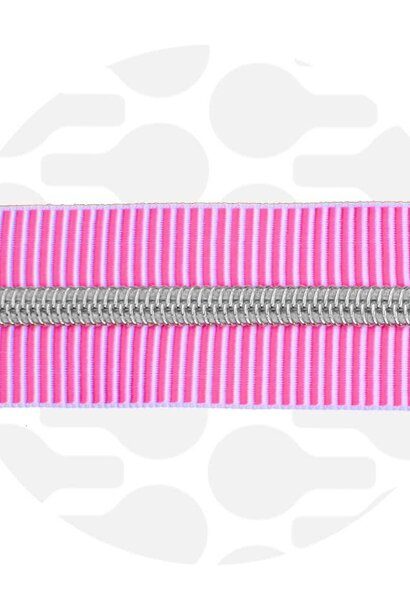 Rits (1 meter) - Stripes - Magenta/Zilver