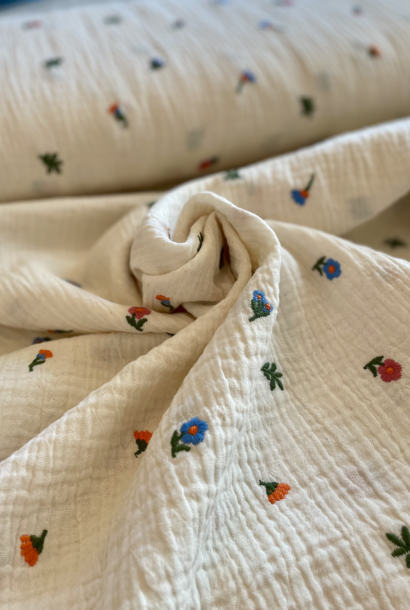 Double Gauze Broderie - Bloemen