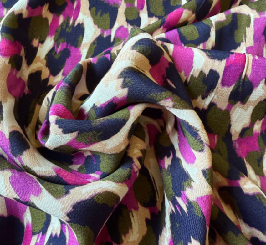 Crêpe Viscose - Kaki/Dahlia/Zwart-1