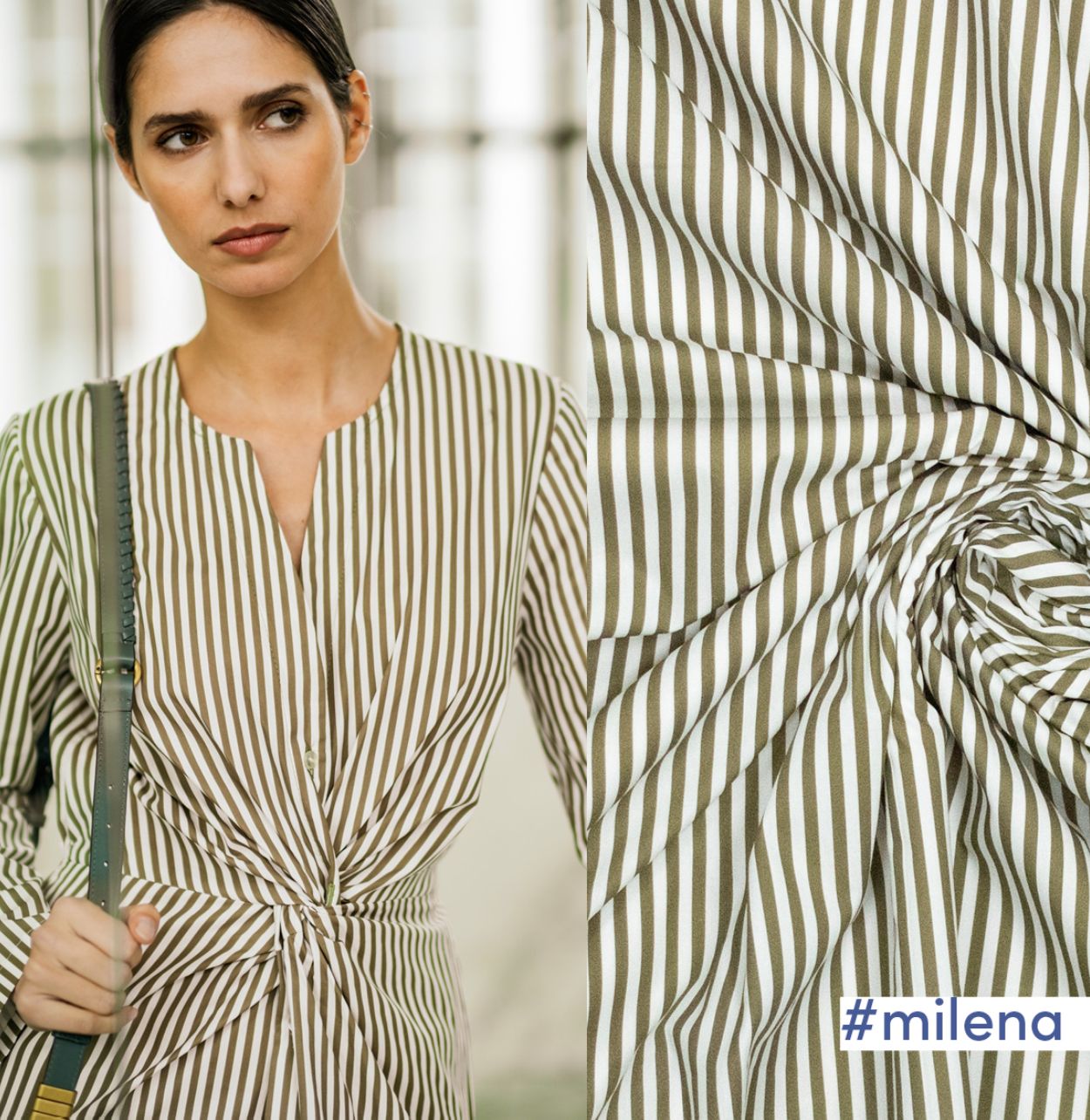 Katoen Popeline (Milena) - Green Stripes (FM435015)-1