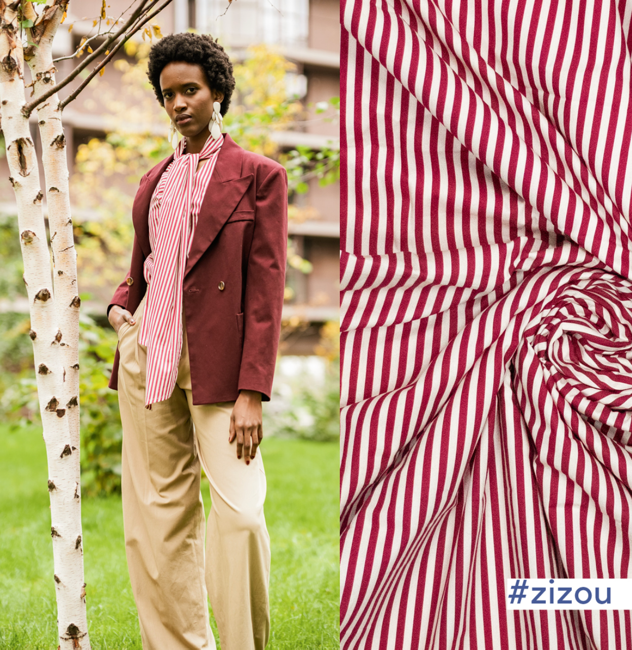 Katoen Popeline (Zizou) - Red Stripes (FM435015)-1