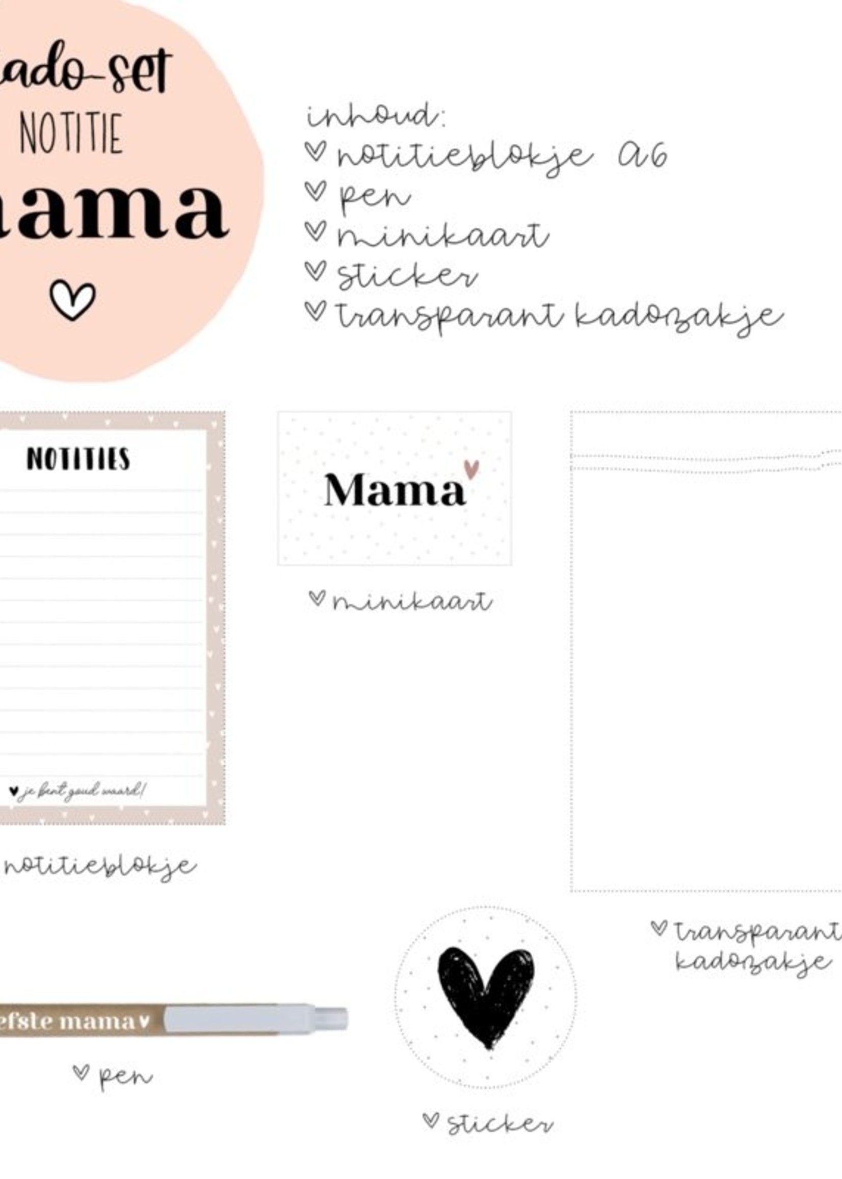 Miekinvorm Cadeau pakket voor mama || Notitieblok A6 + pen + minikaart + sticker